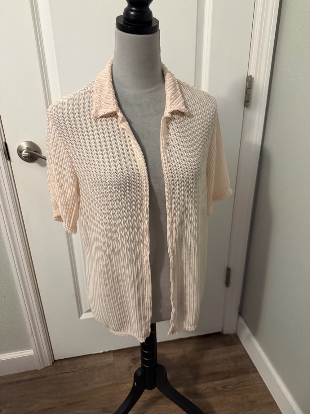 Open-Front Peach Short Sleeve Knit Cardigan, Sz S